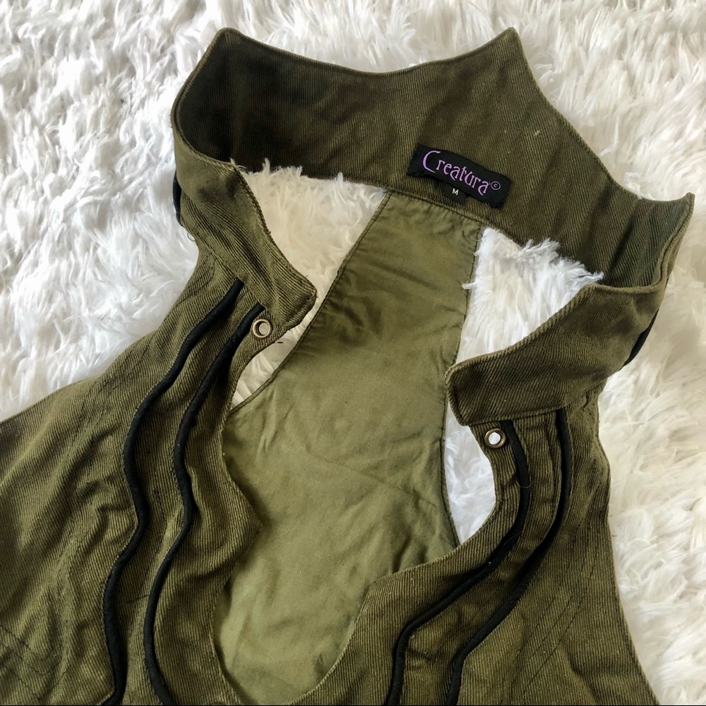 Creatura Festival Vest - high collar green studded short vest - Picture 3 of 15